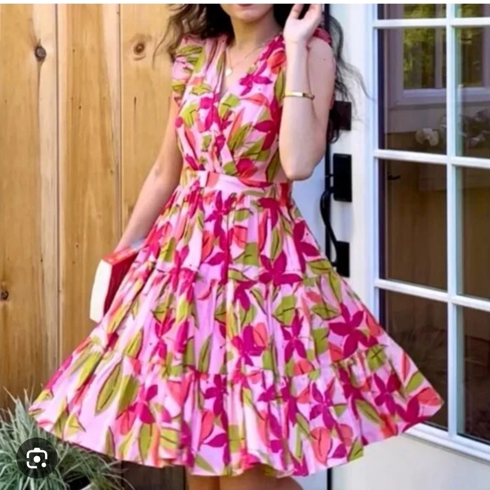 Tailor Vintage Pink and Green Floral Midi Dress